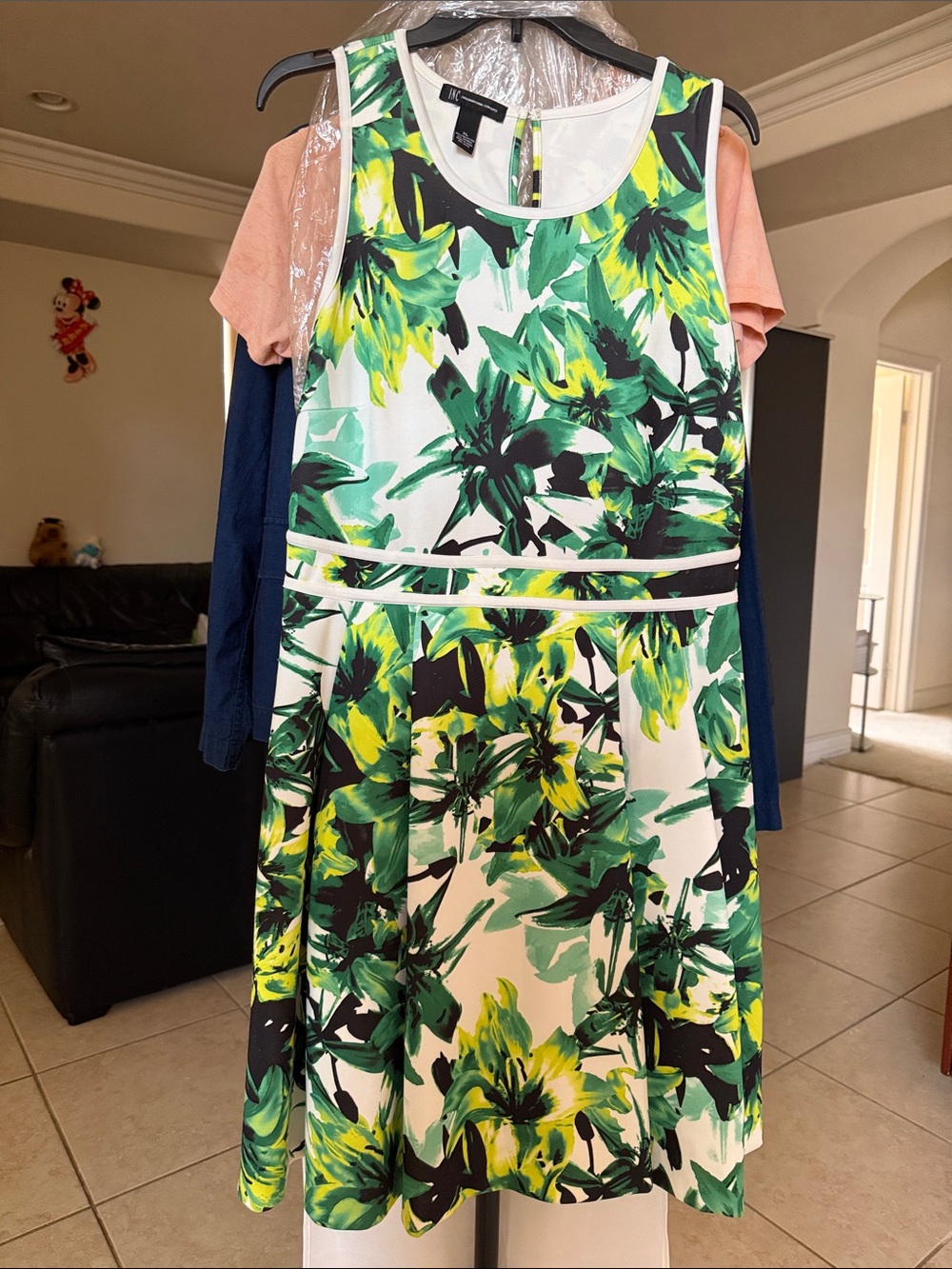 INC International Concepts Green & White Floral Fit-and-Flare Midi Dress